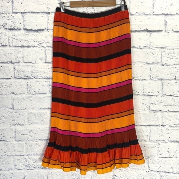 J. Crew orange striped pleated midi skirt 4 NWT - Picture 2 of 8